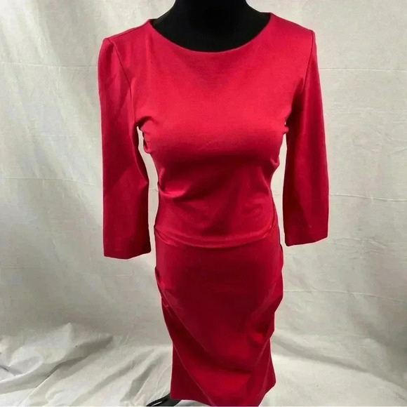 Nicole Miller Artelier Red Ruched Long Sleeve Cocktail Dress Medium - Picture 5 of 5